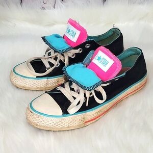 Y2K Converse All-Star Chuck Taylor Dual Tongues Black Pink Blue Womens Size 5